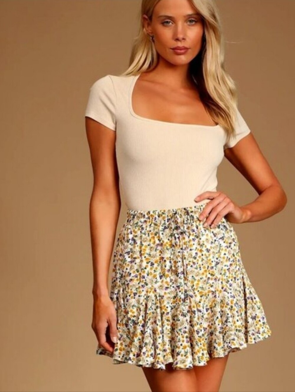 Lulu's Queen of Spring Ivory Floral Print Ruffled Mini Skirt Size XS